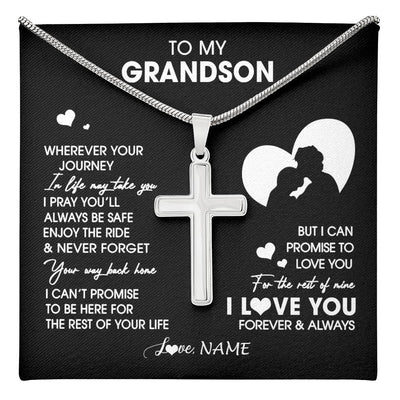 Stainless Cross Necklace Stainless Steel | 1 | Personalized To My Grandson Necklace From Grandpa Papa Wherever Your Journey Grandson Birthday Gifts Graduation Christmas Customized Gift Box Message Card | teecentury