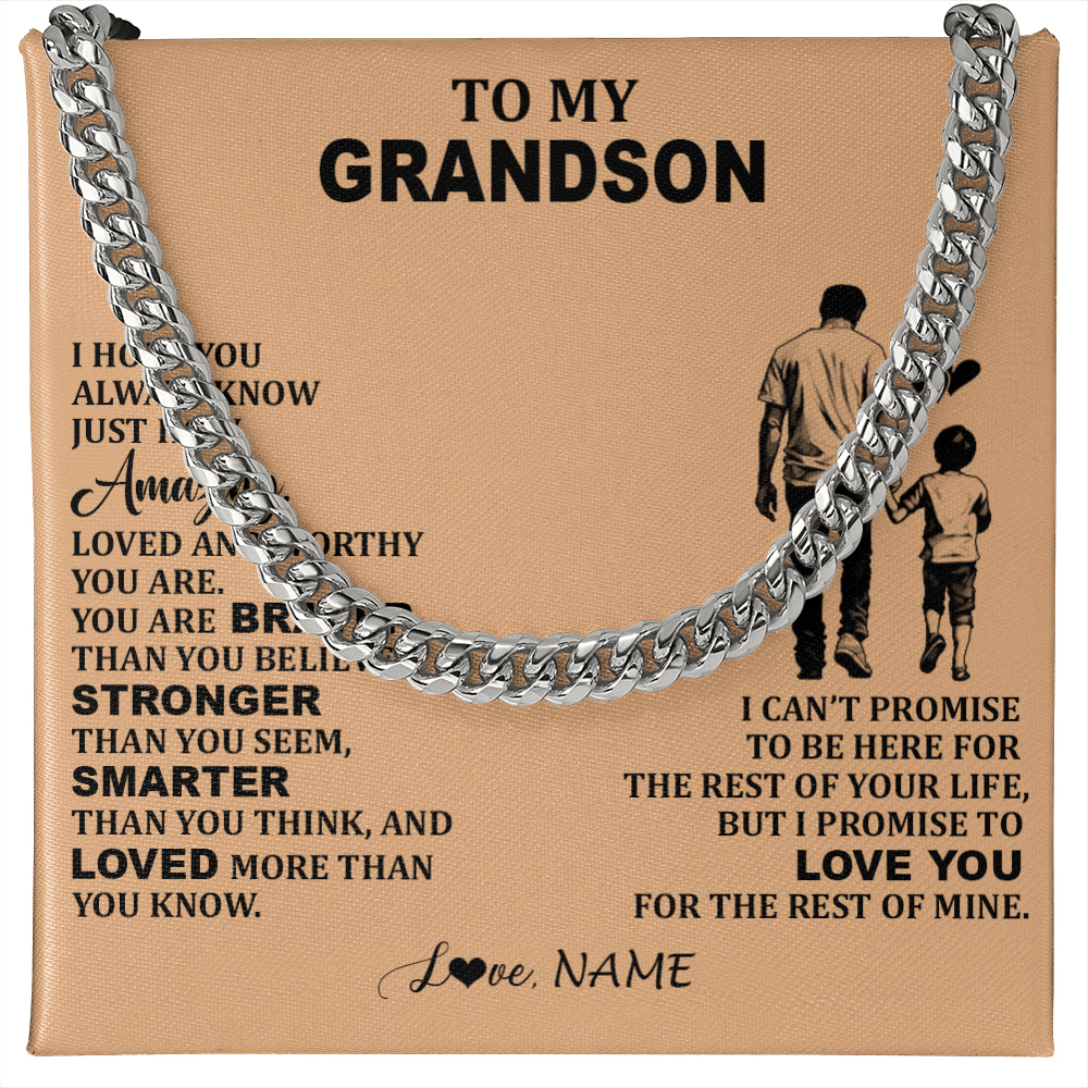 Cuban Link Chain Necklace Stainless Steel | 1 | Personalized To My Grandson Necklace From Grandpa Promise To Love You Grandson Birthday Gifts Graduation Jewelry Christmas Customized Gift Box Message Card | teecentury