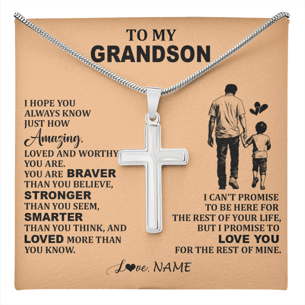 Stainless Cross Necklace Stainless Steel | 1 | Personalized To My Grandson Necklace From Grandpa Promise To Love You Grandson Birthday Gifts Graduation Jewelry Christmas Customized Gift Box Message Card | teecentury