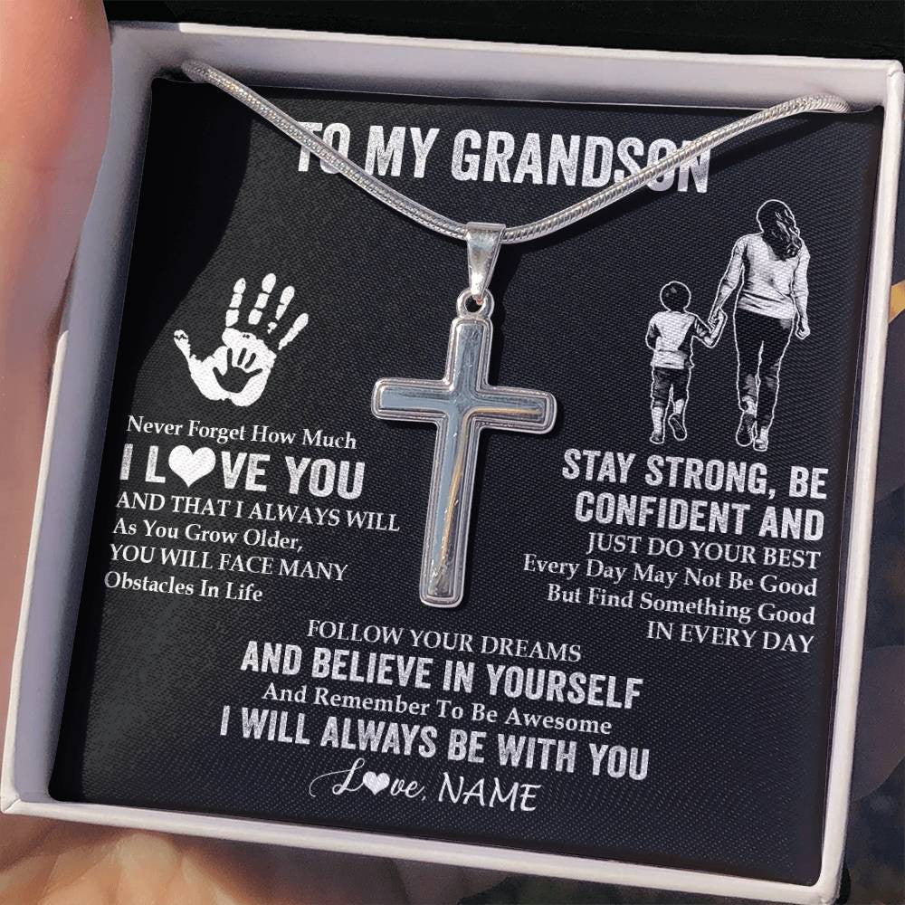 Stainless Cross Necklace Stainless Steel | 2 | Personalized To My Grandson Necklace I Love You Forever From Grandma Grandson Birthday Gifts Christmas Graduation Customized Gift Box Message Card | teecentury