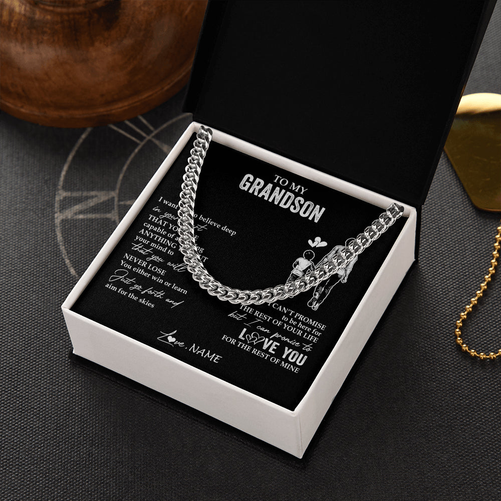 Cuban Link Chain Necklace Stainless Steel | 2 | Personalized To My Grandson Necklace You Will Never Lose From Grandma Gigi Grandson Birthday Gifts Graduation Christmas Customized Gift Box Message Card | teecentury