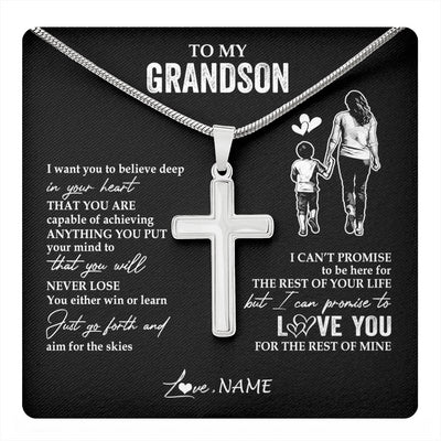 Stainless Cross Necklace Stainless Steel | 1 | Personalized To My Grandson Necklace You Will Never Lose From Grandma Gigi Grandson Birthday Gifts Graduation Christmas Customized Gift Box Message Card | teecentury
