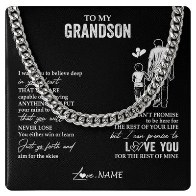 Cuban Link Chain Necklace Stainless Steel | 1 | Personalized To My Grandson Necklace You Will Never Lose From Papa Grandpa Grandson Birthday Gifts Graduation Christmas Customized Gift Box Message Card | teecentury