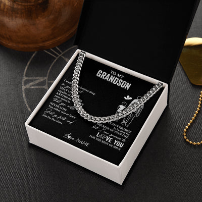 Cuban Link Chain Necklace Stainless Steel | 2 | Personalized To My Grandson Necklace You Will Never Lose From Papa Grandpa Grandson Birthday Gifts Graduation Christmas Customized Gift Box Message Card | teecentury