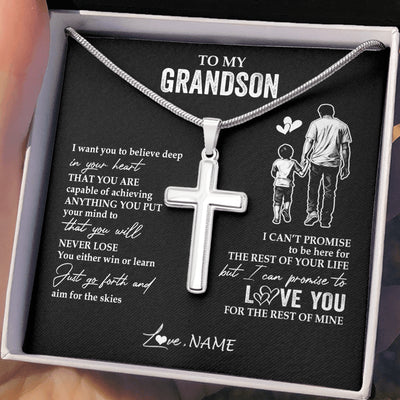 Stainless Cross Necklace Stainless Steel | 2 | Personalized To My Grandson Necklace You Will Never Lose From Papa Grandpa Grandson Birthday Gifts Graduation Christmas Customized Gift Box Message Card | teecentury