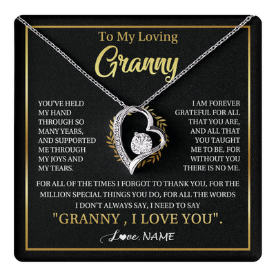 Forever Love Necklace 14K White Gold Finish | 1 | Personalized To My Granny Gifts Necklace From Granddaughter GrandsonGrateful Thank You Granny Birthday Mothers Day Jewelry Customized Gift Box Message Card | teecentury