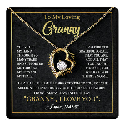 Forever Love Necklace 18K Yellow Gold Finish | 1 | Personalized To My Granny Gifts Necklace From Granddaughter GrandsonGrateful Thank You Granny Birthday Mothers Day Jewelry Customized Gift Box Message Card | teecentury