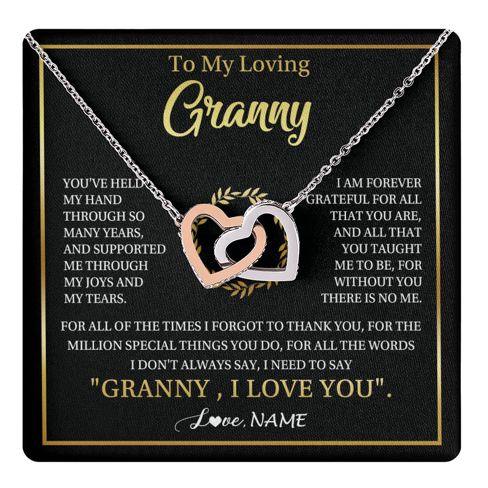 Interlocking Hearts Necklace Stainless Steel & Rose Gold Finish | 1 | Personalized To My Granny Gifts Necklace From Granddaughter GrandsonGrateful Thank You Granny Birthday Mothers Day Jewelry Customized Gift Box Message Card | teecentury