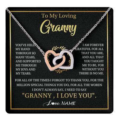 Interlocking Hearts Necklace Stainless Steel & Rose Gold Finish | 1 | Personalized To My Granny Gifts Necklace From Granddaughter GrandsonGrateful Thank You Granny Birthday Mothers Day Jewelry Customized Gift Box Message Card | teecentury