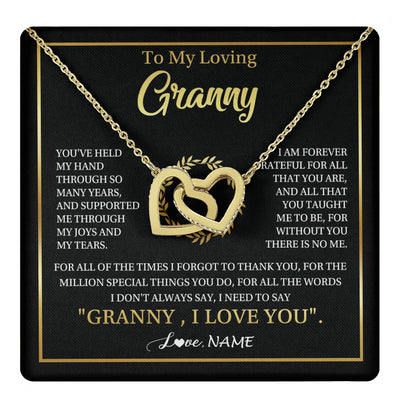 Interlocking Hearts Necklace 18K Yellow Gold Finish | 1 | Personalized To My Granny Gifts Necklace From Granddaughter GrandsonGrateful Thank You Granny Birthday Mothers Day Jewelry Customized Gift Box Message Card | teecentury