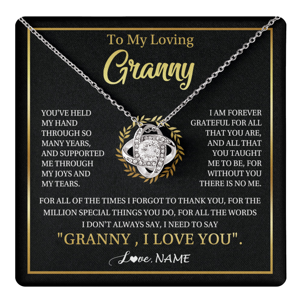 Love Knot Necklace 14K White Gold Finish | 1 | Personalized To My Granny Gifts Necklace From Granddaughter GrandsonGrateful Thank You Granny Birthday Mothers Day Jewelry Customized Gift Box Message Card | teecentury