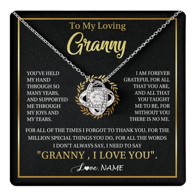 Love Knot Necklace 14K White Gold Finish | 1 | Personalized To My Granny Gifts Necklace From Granddaughter GrandsonGrateful Thank You Granny Birthday Mothers Day Jewelry Customized Gift Box Message Card | teecentury