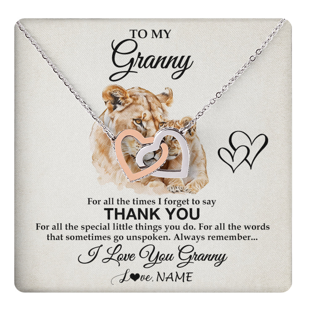 Interlocking Hearts Necklace Stainless Steel & Rose Gold Finish | 1 | Personalized To My Granny Necklace From Granddaughter Thank You Lion Granny Gift For Mothers Day Birthday Gift Christmas For Granny Gift Box Message Card | teecentury