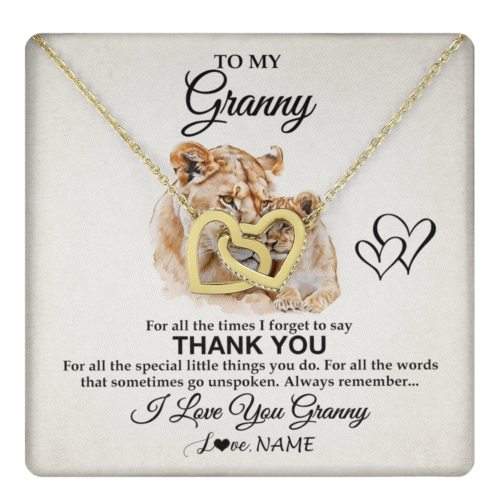 Interlocking Hearts Necklace 18K Yellow Gold Finish | 1 | Personalized To My Granny Necklace From Granddaughter Thank You Lion Granny Gift For Mothers Day Birthday Gift Christmas For Granny Gift Box Message Card | teecentury