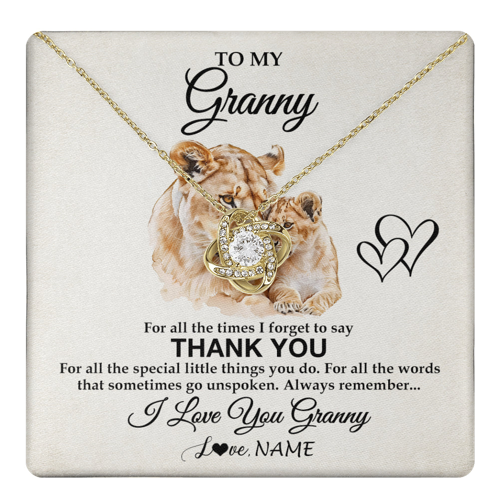 Love Knot Necklace 18K Yellow Gold Finish | 1 | Personalized To My Granny Necklace From Granddaughter Thank You Lion Granny Gift For Mothers Day Birthday Gift Christmas For Granny Gift Box Message Card | teecentury