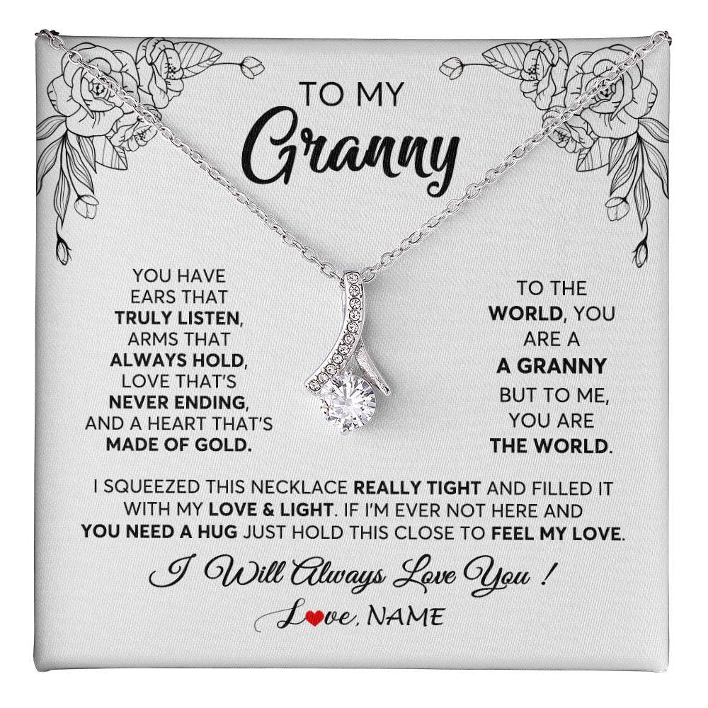 Alluring Beauty Necklace 14K White Gold Finish | 1 | Personalized To My Granny Necklace From Grandkids Granddaughter Hold This Close Feel My Love Granny Birthday Mothers Day Customized Gift Box Message Card | teecentury