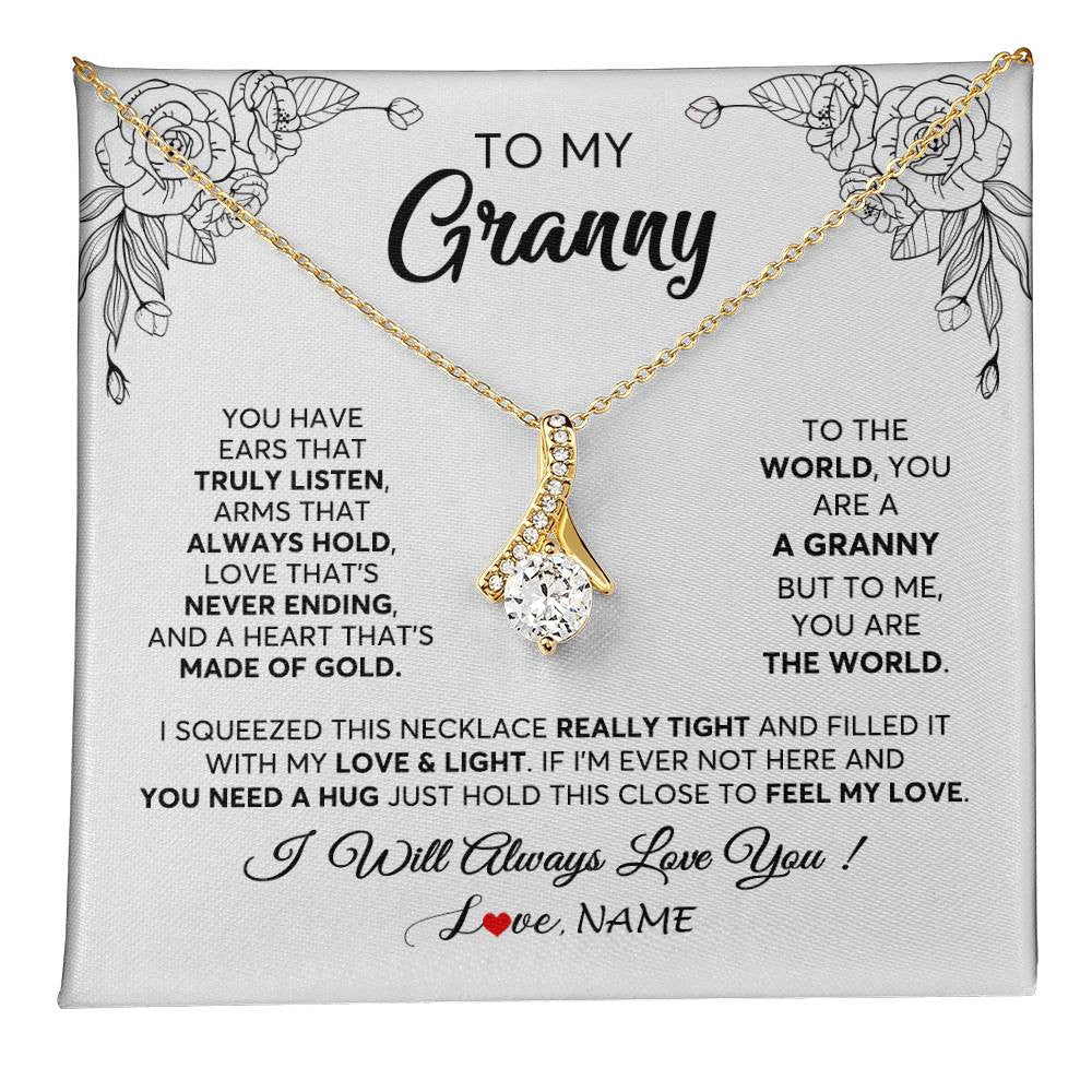 Alluring Beauty Necklace 18K Yellow Gold Finish | 1 | Personalized To My Granny Necklace From Grandkids Granddaughter Hold This Close Feel My Love Granny Birthday Mothers Day Customized Gift Box Message Card | teecentury
