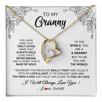 Forever Love Necklace 18K Yellow Gold Finish | 1 | Personalized To My Granny Necklace From Grandkids Granddaughter Hold This Close Feel My Love Granny Birthday Mothers Day Customized Gift Box Message Card | teecentury