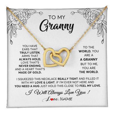Interlocking Hearts Necklace 18K Yellow Gold Finish | 1 | Personalized To My Granny Necklace From Grandkids Granddaughter Hold This Close Feel My Love Granny Birthday Mothers Day Customized Gift Box Message Card | teecentury
