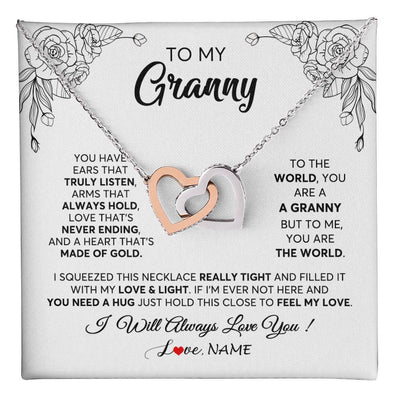 Interlocking Hearts Necklace Stainless Steel & Rose Gold Finish | 1 | Personalized To My Granny Necklace From Grandkids Granddaughter Hold This Close Feel My Love Granny Birthday Mothers Day Customized Gift Box Message Card | teecentury