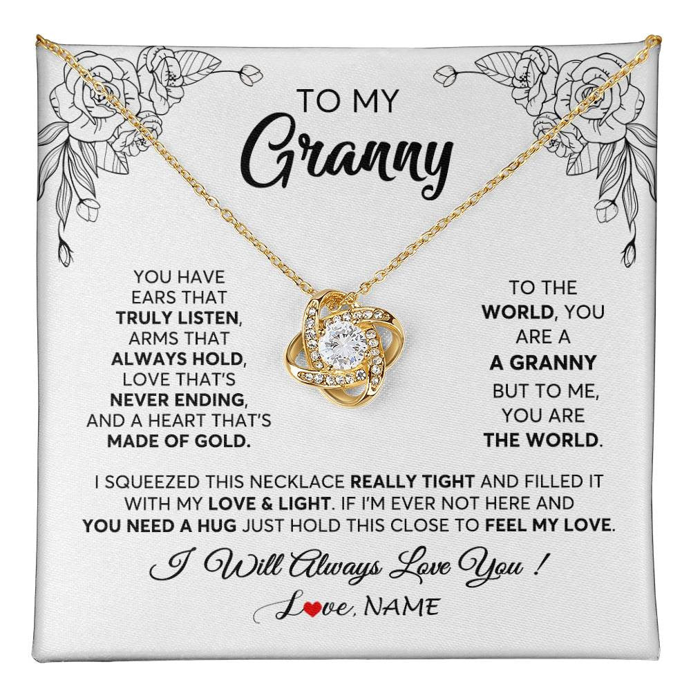 Love Knot Necklace 18K Yellow Gold Finish | 1 | Personalized To My Granny Necklace From Grandkids Granddaughter Hold This Close Feel My Love Granny Birthday Mothers Day Customized Gift Box Message Card | teecentury