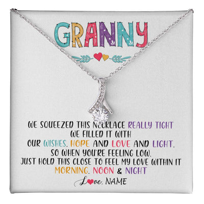 Alluring Beauty Necklace 14K White Gold Finish | 1 | Personalized To My Granny Necklace From Grandkids Granddaughter We Squeezed This Necklace Granny Birthday Mothers Day Customized Gift Box Message Card | teecentury