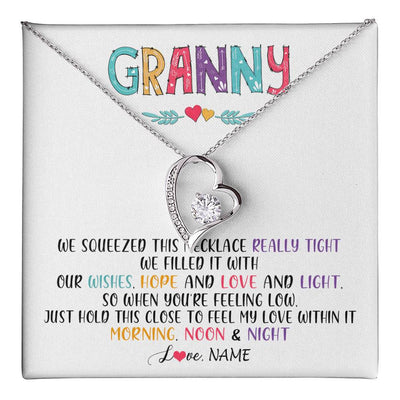 Forever Love Necklace 14K White Gold Finish | 1 | Personalized To My Granny Necklace From Grandkids Granddaughter We Squeezed This Necklace Granny Birthday Mothers Day Customized Gift Box Message Card | teecentury