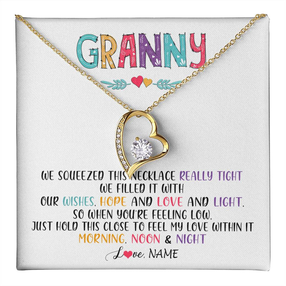 Forever Love Necklace 18K Yellow Gold Finish | 1 | Personalized To My Granny Necklace From Grandkids Granddaughter We Squeezed This Necklace Granny Birthday Mothers Day Customized Gift Box Message Card | teecentury