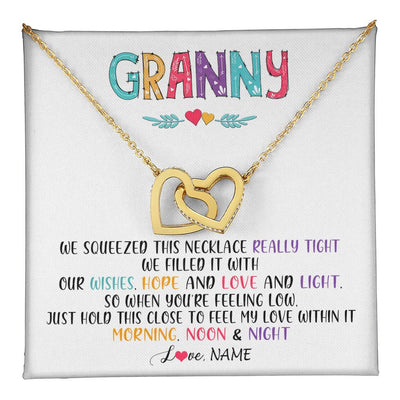 Interlocking Hearts Necklace 18K Yellow Gold Finish | 1 | Personalized To My Granny Necklace From Grandkids Granddaughter We Squeezed This Necklace Granny Birthday Mothers Day Customized Gift Box Message Card | teecentury