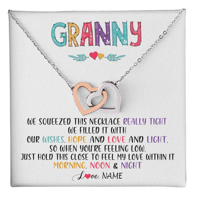 Interlocking Hearts Necklace Stainless Steel & Rose Gold Finish | 1 | Personalized To My Granny Necklace From Grandkids Granddaughter We Squeezed This Necklace Granny Birthday Mothers Day Customized Gift Box Message Card | teecentury