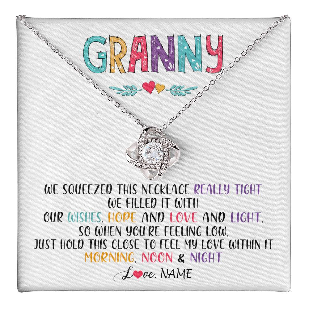Love Knot Necklace 14K White Gold Finish | 1 | Personalized To My Granny Necklace From Grandkids Granddaughter We Squeezed This Necklace Granny Birthday Mothers Day Customized Gift Box Message Card | teecentury