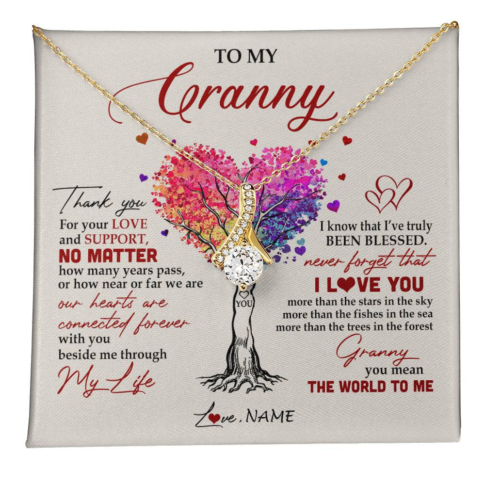 Alluring Beauty Necklace 18K Yellow Gold Finish | 1 | Personalized To My Granny Necklace From Grandkids Never Forget That I Love You You Mean The World Granny Birthday Mothers Day Customized Gift Box Message Card | teecentury