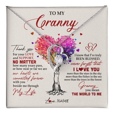 Forever Love Necklace 14K White Gold Finish | 1 | Personalized To My Granny Necklace From Grandkids Never Forget That I Love You You Mean The World Granny Birthday Mothers Day Customized Gift Box Message Card | teecentury
