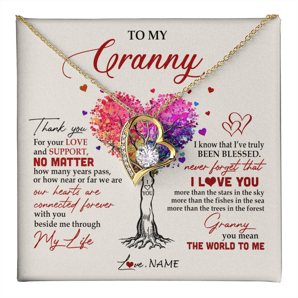 Forever Love Necklace 18K Yellow Gold Finish | 1 | Personalized To My Granny Necklace From Grandkids Never Forget That I Love You You Mean The World Granny Birthday Mothers Day Customized Gift Box Message Card | teecentury