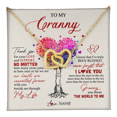 Interlocking Hearts Necklace 18K Yellow Gold Finish | 1 | Personalized To My Granny Necklace From Grandkids Never Forget That I Love You You Mean The World Granny Birthday Mothers Day Customized Gift Box Message Card | teecentury