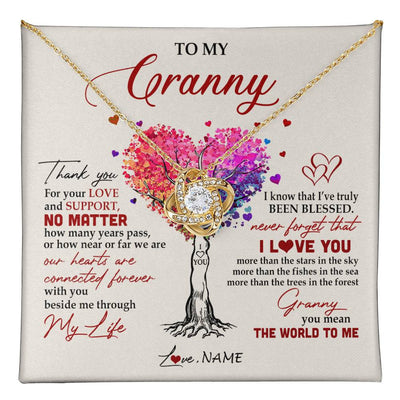 Love Knot Necklace 18K Yellow Gold Finish | 1 | Personalized To My Granny Necklace From Grandkids Never Forget That I Love You You Mean The World Granny Birthday Mothers Day Customized Gift Box Message Card | teecentury