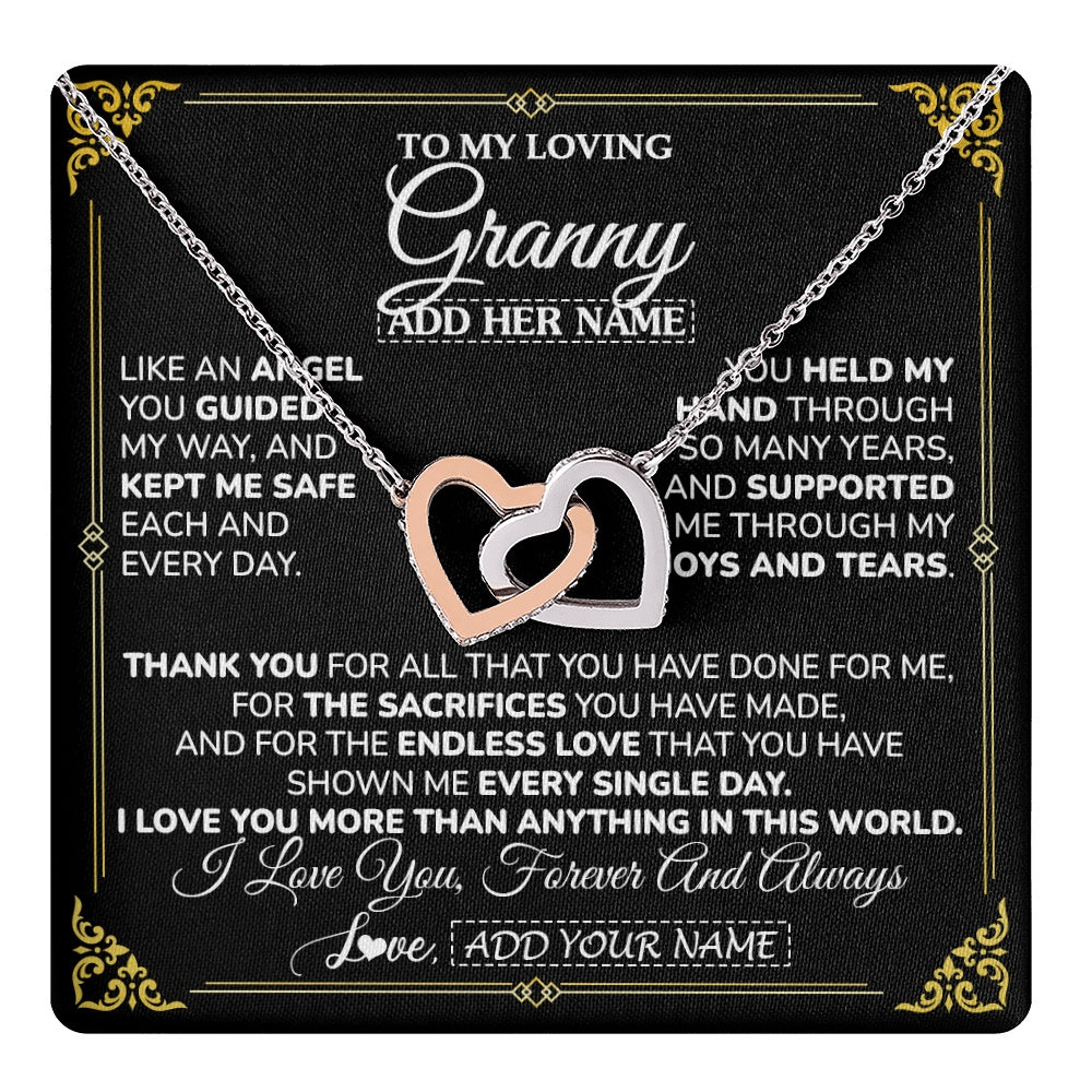 Interlocking Hearts Necklace Stainless Steel & Rose Gold Finish | 1 | Personalized To My Granny Necklace Gifts Meaningful Gift To Granny From Granddaughter Without You There Is No Me Mothers Day Birthday Gift Box Message Card | https://teecentury.