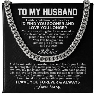 Cuban Link Chain Necklace Stainless Steel | 1 | Personalized To My Husband Cuban Necklace From Wife I'd Find You Sooner Love You Longer Husband Birthday Anniversary Christmas Customized Gift Box Message Card | teecentury