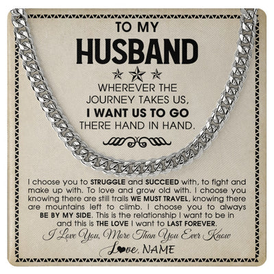 Cuban Link Chain Necklace Stainless Steel | 1 | Personalized To My Husband Cuban Necklace From Wife Wherever The Journey Takes Us Husband Birthday Anniversary Day Christmas Customized Gift Box Message Card | https://teecentury.