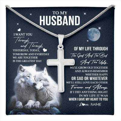 Stainless Cross Necklace Stainless Steel | 1 | Personalized To My Husband Necklace From Wife I Want You Wolf Husband Birthday Anniversary Romantic Valentines Day Christmas Customized Gift Box Message Card | teecentury