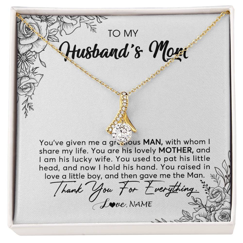Alluring Beauty Necklace 18K Yellow Gold Finish | Personalized To My Husband's Mom Necklace From Daughter You Are His Lovely Mother In Law Mothers Day Birthday Christmas Customized Gift Box Message Card | teecentury
