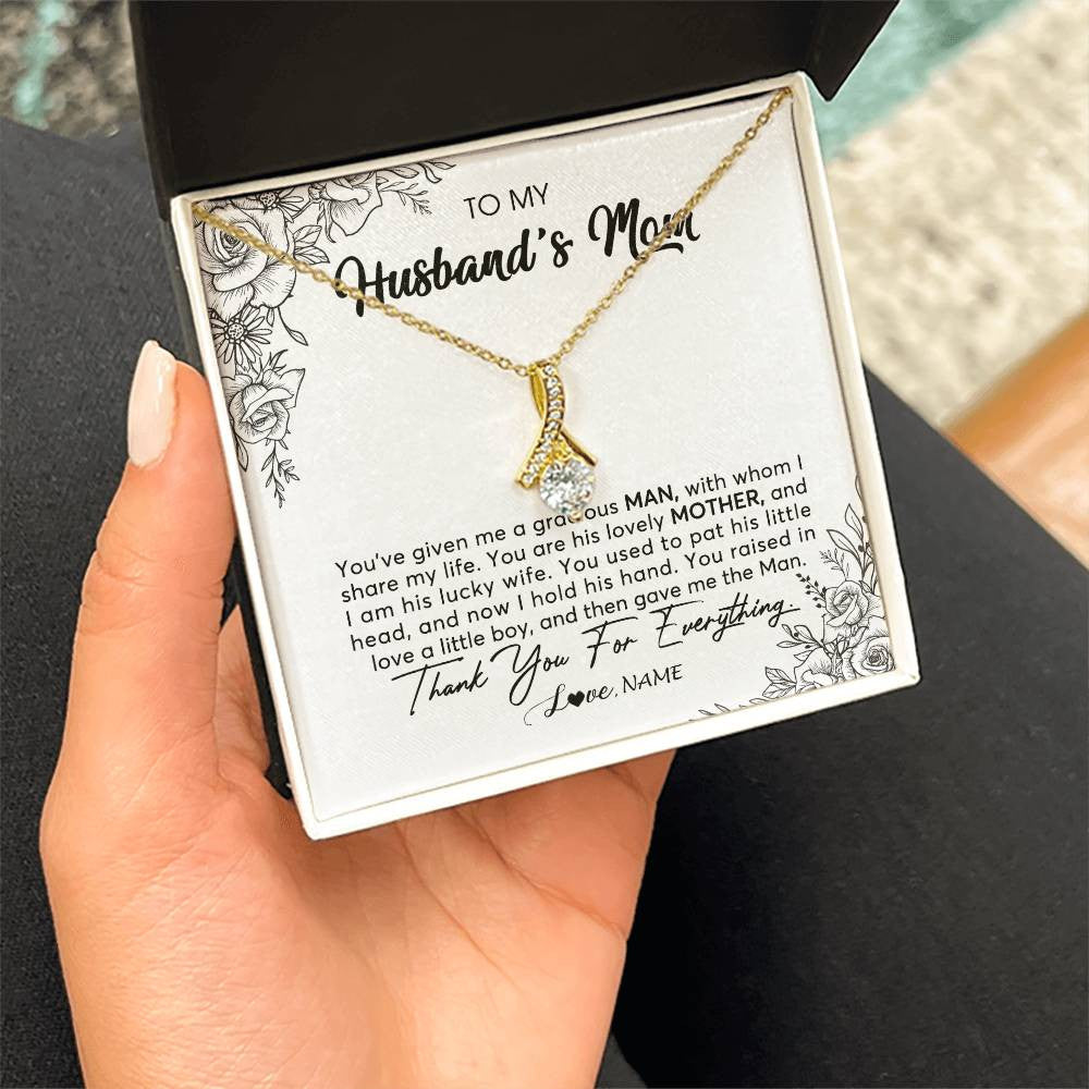 Alluring Beauty Necklace 18K Yellow Gold Finish | Personalized To My Husband's Mom Necklace From Daughter You Are His Lovely Mother In Law Mothers Day Birthday Christmas Customized Gift Box Message Card | teecentury
