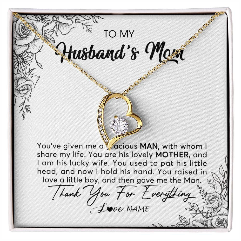 Forever Love Necklace 18K Yellow Gold Finish | Personalized To My Husband's Mom Necklace From Daughter You Are His Lovely Mother In Law Mothers Day Birthday Christmas Customized Gift Box Message Card | teecentury