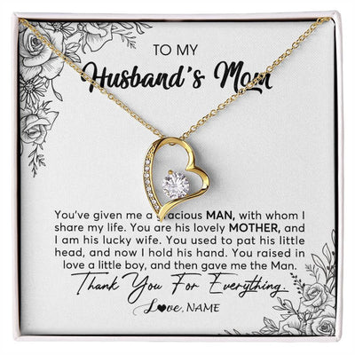 Forever Love Necklace 18K Yellow Gold Finish | Personalized To My Husband's Mom Necklace From Daughter You Are His Lovely Mother In Law Mothers Day Birthday Christmas Customized Gift Box Message Card | teecentury