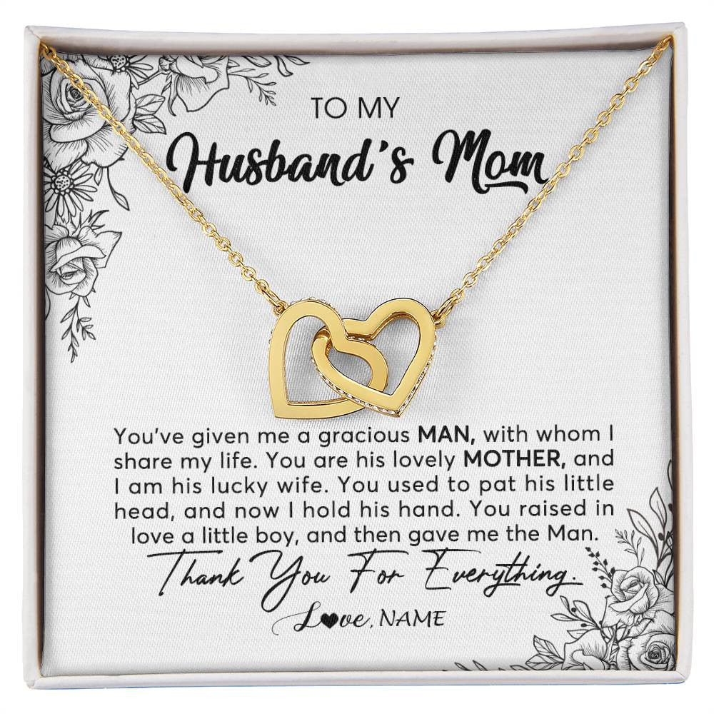 Interlocking Hearts Necklace 18K Yellow Gold Finish | Personalized To My Husband's Mom Necklace From Daughter You Are His Lovely Mother In Law Mothers Day Birthday Christmas Customized Gift Box Message Card | teecentury