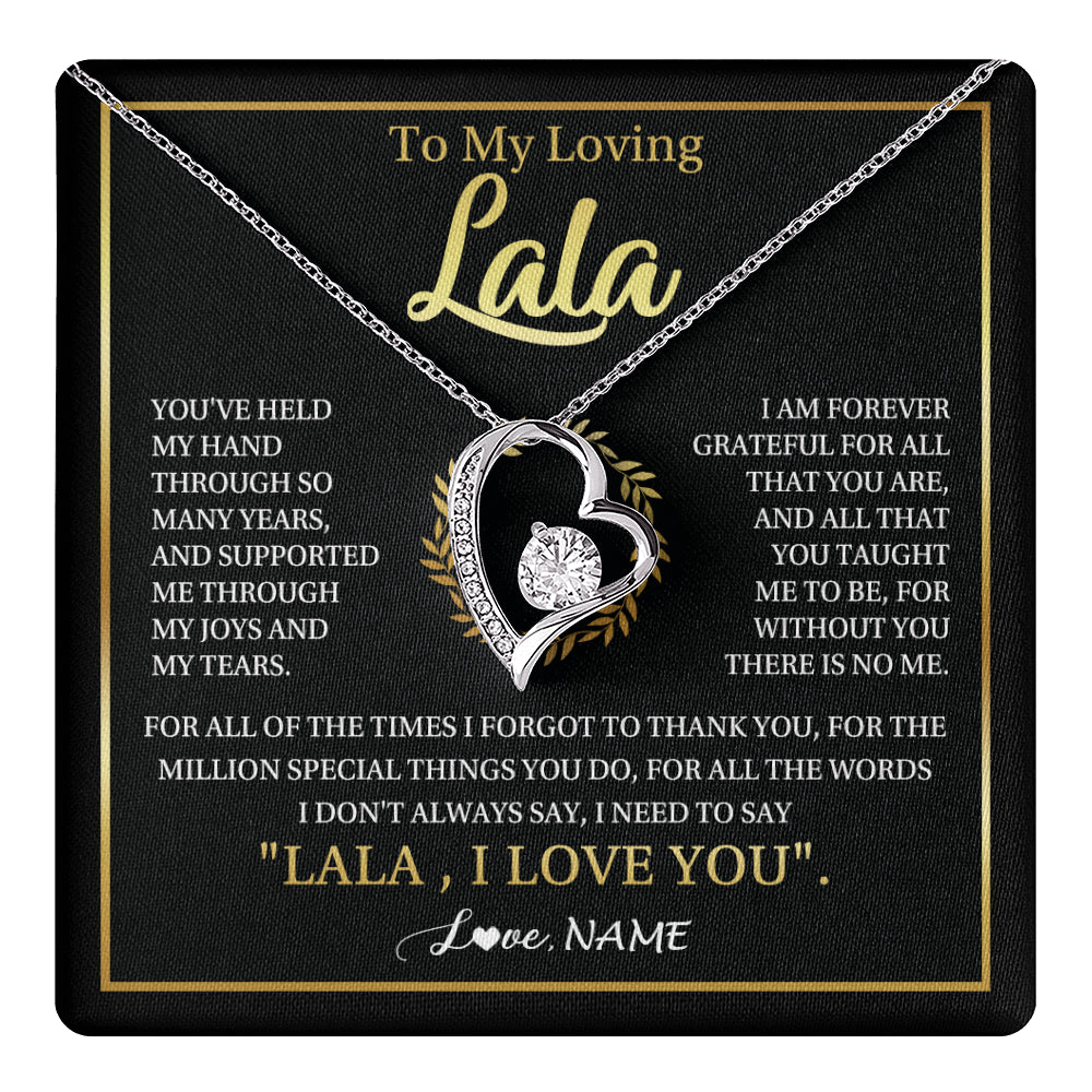 Forever Love Necklace 14K White Gold Finish | 1 | Personalized To My Lala Gifts Necklace From Granddaughter Grandson Grateful Thank You Lala Birthday Mothers Day Christmas Customized Gift Box Message Card | teecentury