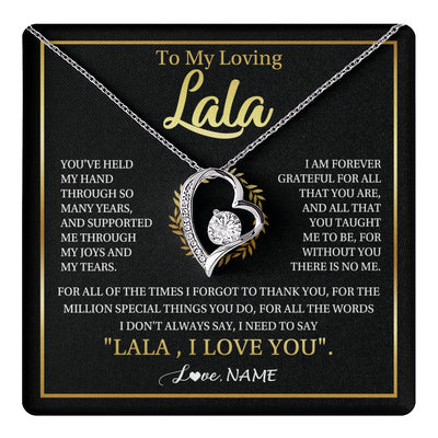 Forever Love Necklace 14K White Gold Finish | 1 | Personalized To My Lala Gifts Necklace From Granddaughter Grandson Grateful Thank You Lala Birthday Mothers Day Christmas Customized Gift Box Message Card | teecentury