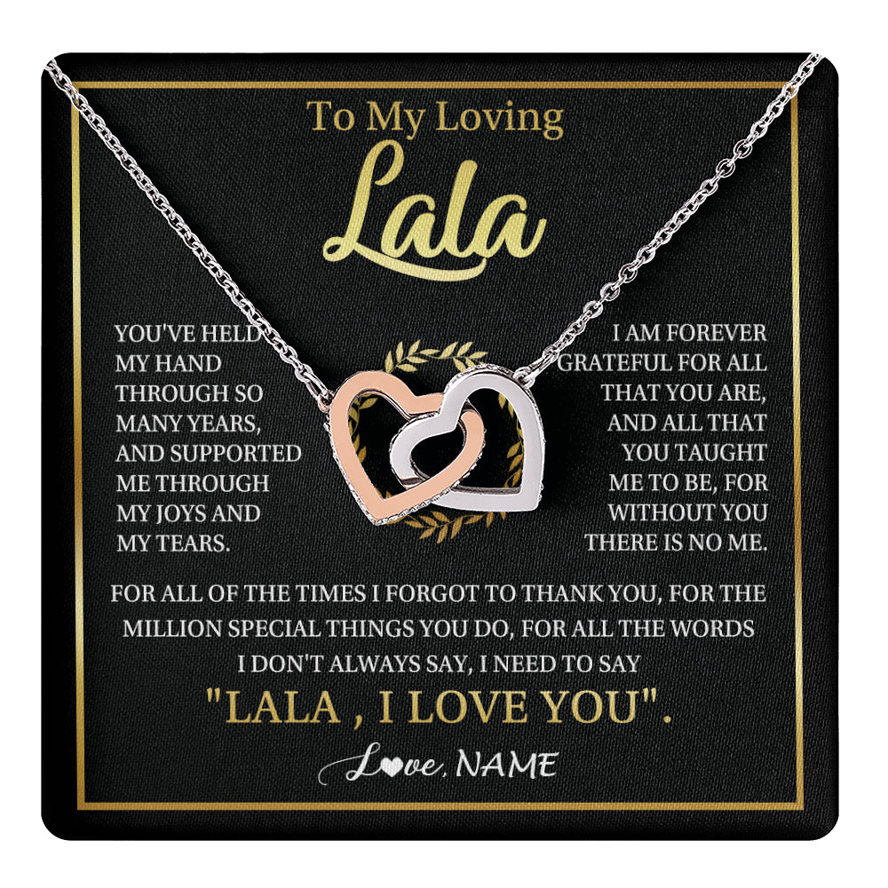 Interlocking Hearts Necklace Stainless Steel & Rose Gold Finish | 1 | Personalized To My Lala Gifts Necklace From Granddaughter Grandson Grateful Thank You Lala Birthday Mothers Day Christmas Customized Gift Box Message Card | teecentury