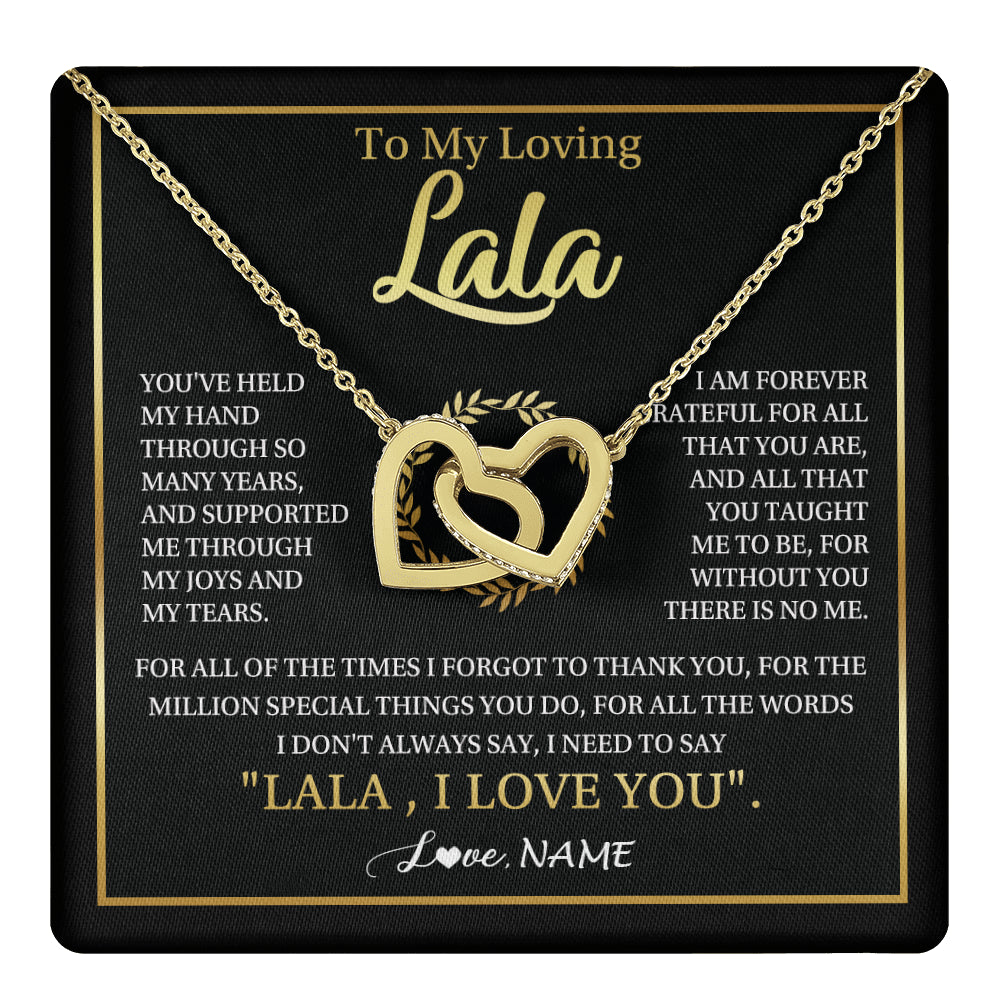 Interlocking Hearts Necklace 18K Yellow Gold Finish | 1 | Personalized To My Lala Gifts Necklace From Granddaughter Grandson Grateful Thank You Lala Birthday Mothers Day Christmas Customized Gift Box Message Card | teecentury