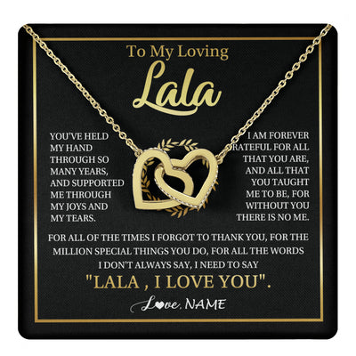 Interlocking Hearts Necklace 18K Yellow Gold Finish | 1 | Personalized To My Lala Gifts Necklace From Granddaughter Grandson Grateful Thank You Lala Birthday Mothers Day Christmas Customized Gift Box Message Card | teecentury